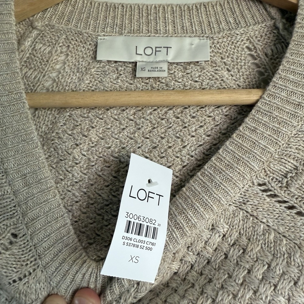 LOFT TAN BRAIDED DESIGN COTTON WOOL BLEND PULLOVER SWEATER TOP X-Small NWT - Picture 4 of 7